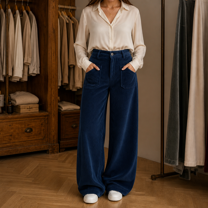 Lunetta Pants – High-Waisted Stretch-Waist Wide-Leg Trousers