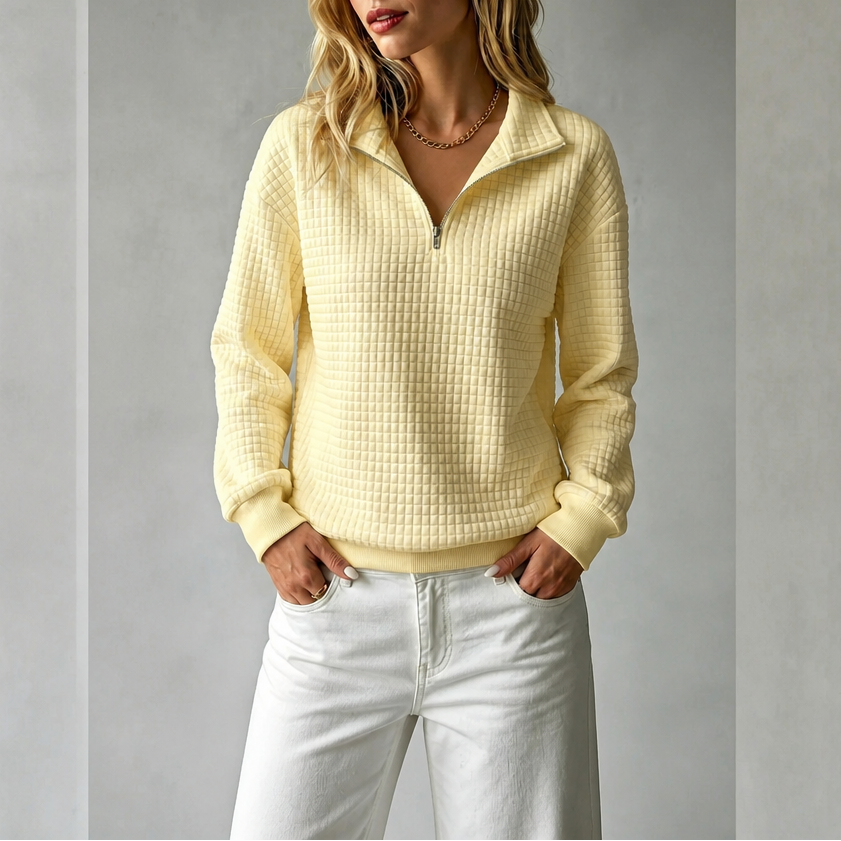 Wearbella – Quilted Structured-Collar Zip Sweater