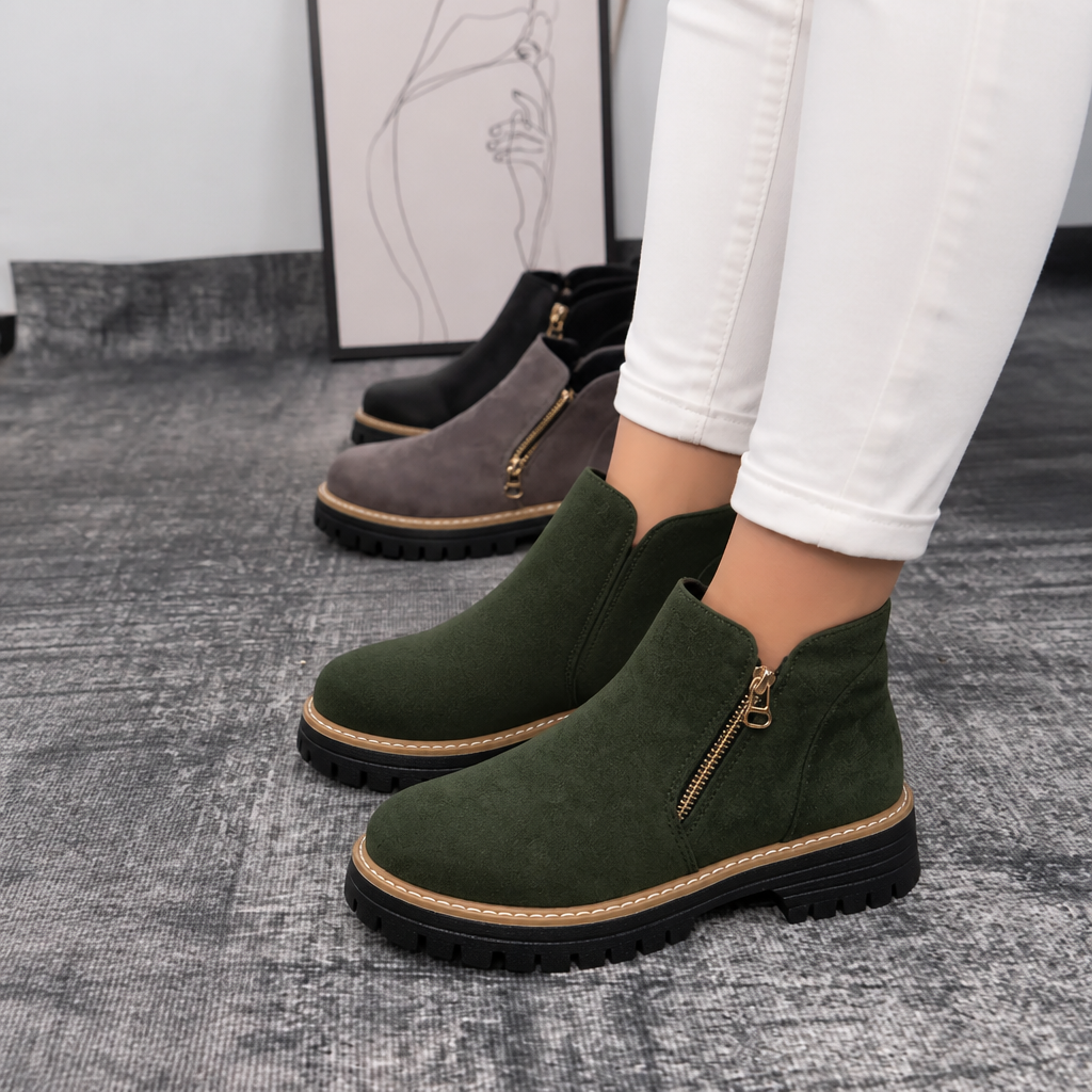 Stridewell – Square-Heel Zip-Up Ankle Boots