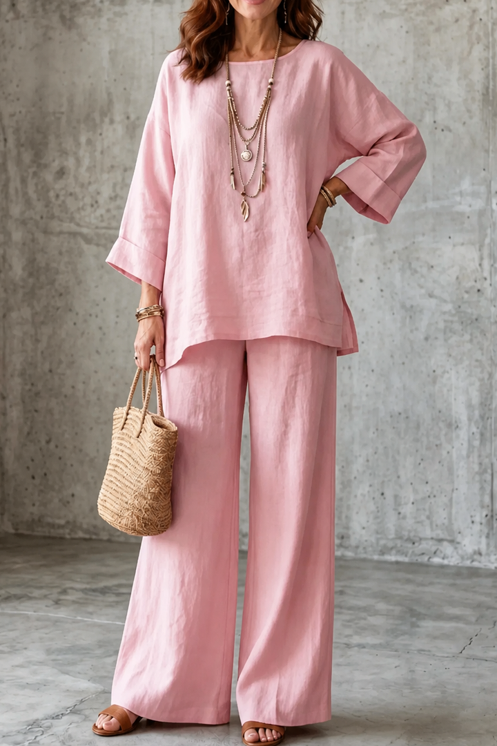 Wearlette – Linen-Look Wide-Leg Two-Piece Set