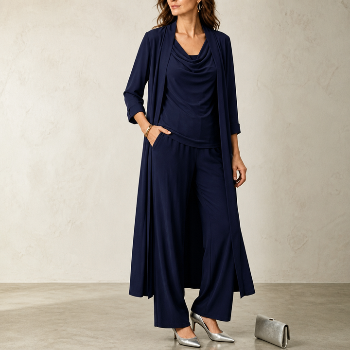 Wearbella – Swing Collar Cardigan Wide-Leg Pants Set