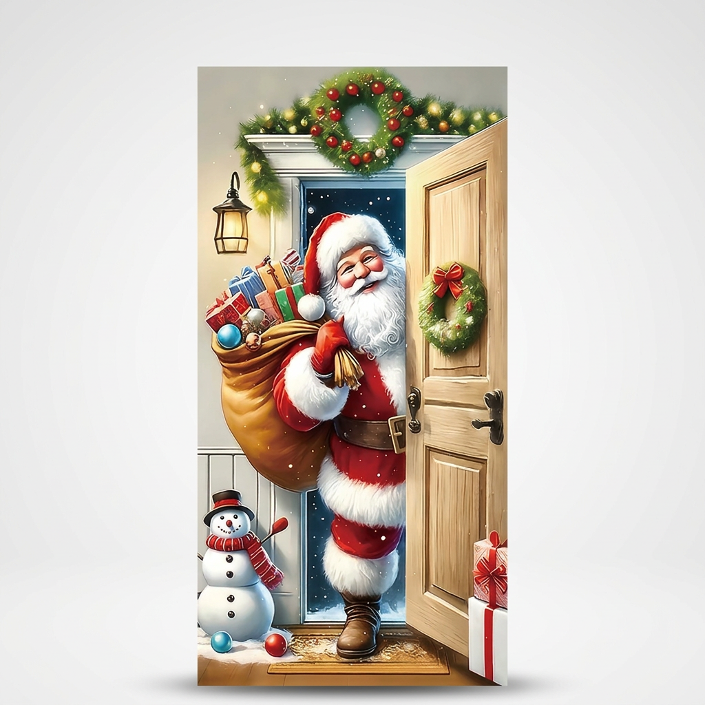 Hollydoor – Santa And Reindeer Christmas Door Cover