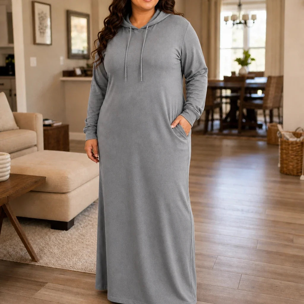 Easehaven – Hooded Pocket Knit Maxi Dress