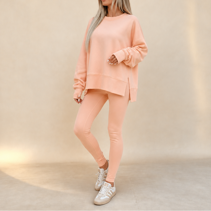 Cozelle – Thumbhole Sleeve Side-Slit Loungewear Set