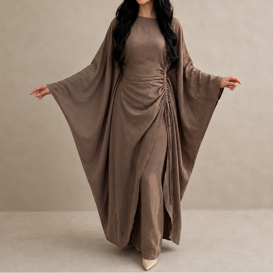 Cinchara – Ruched Waist Batwing Kaftan Two-Piece Set