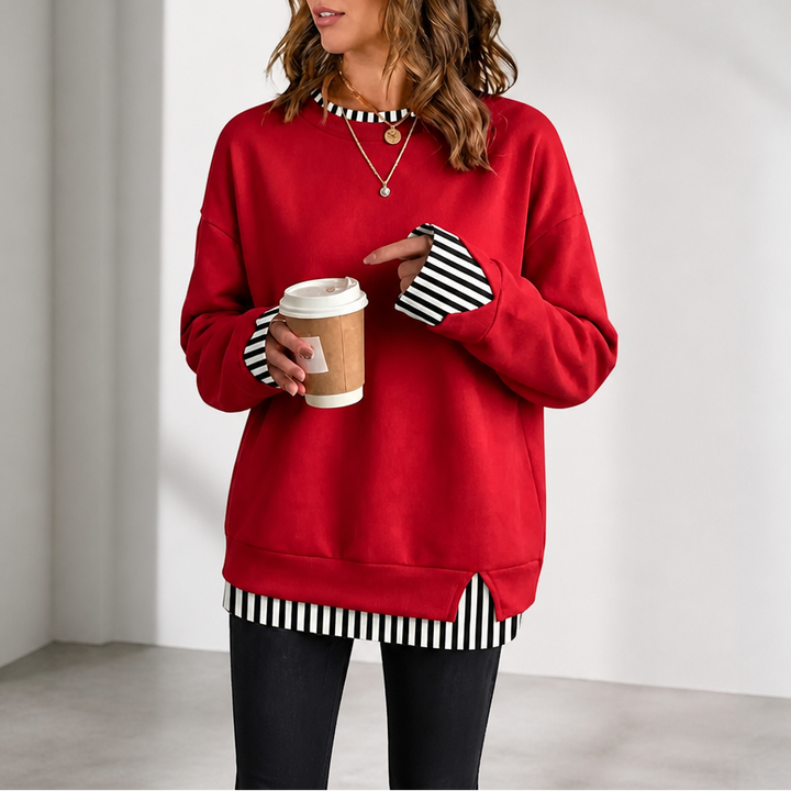 Layerella – Faux-Layer Ribbed Cuff Sweatshirt