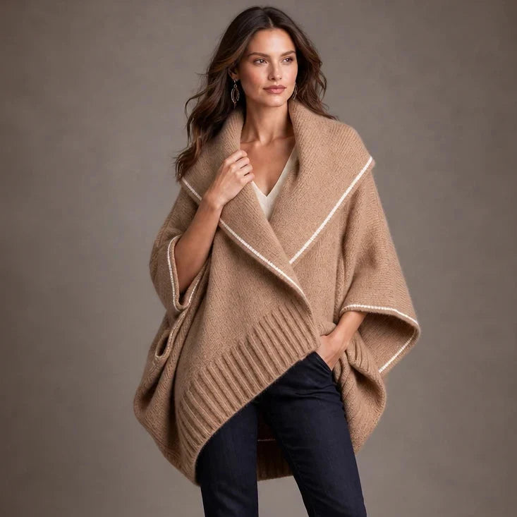 Drapella – Contrast-Trim Draped Knit Cardigan