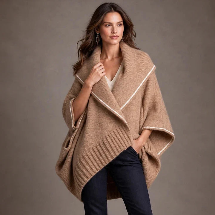 Drapella – Contrast-Trim Draped Knit Cardigan