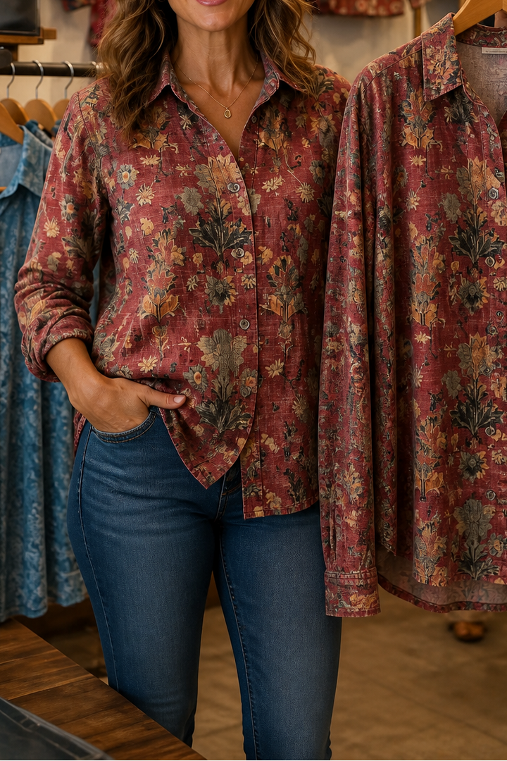 Wearbella – Vintage Floral Print Button-Up Blouse
