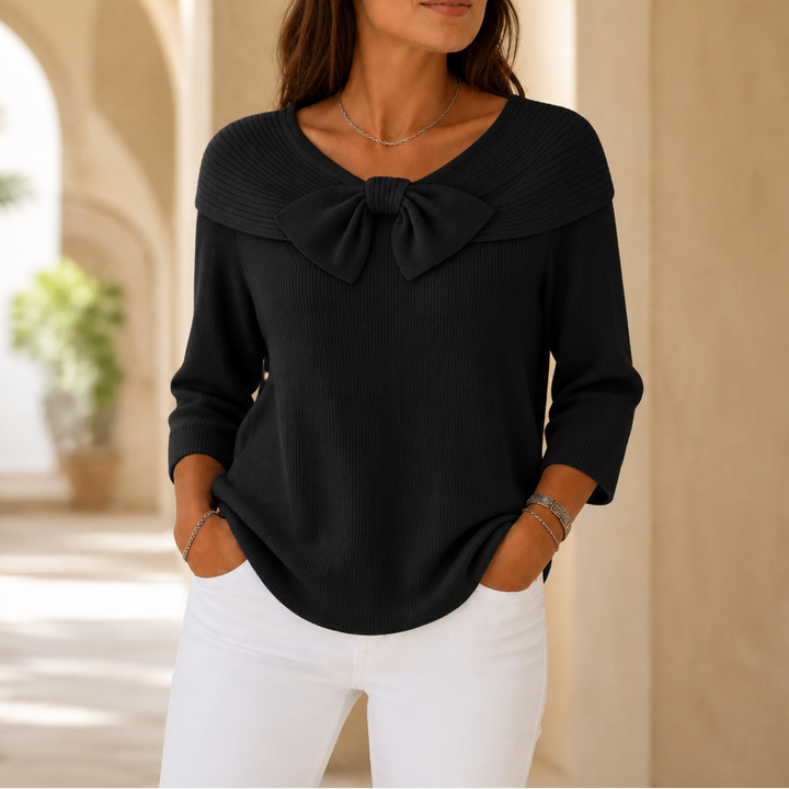 Bowdrift – Bow-Neck Ribbed Knit Sweater