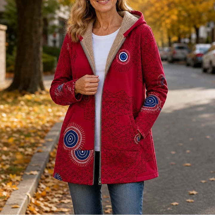 Leafora – Vintage Leaf-Print Hoodie Jacket