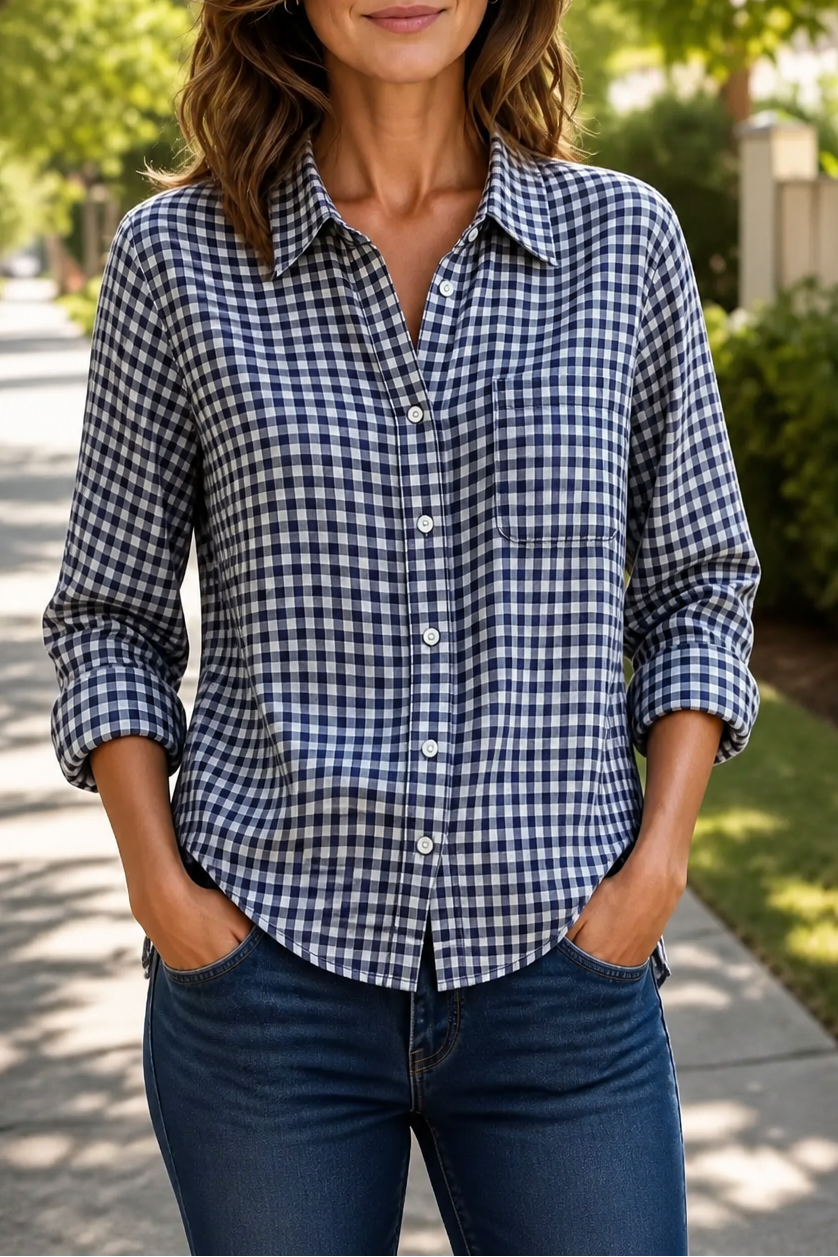 Everwear – Checkered Long-Sleeve Button-Up Shirt For Women
