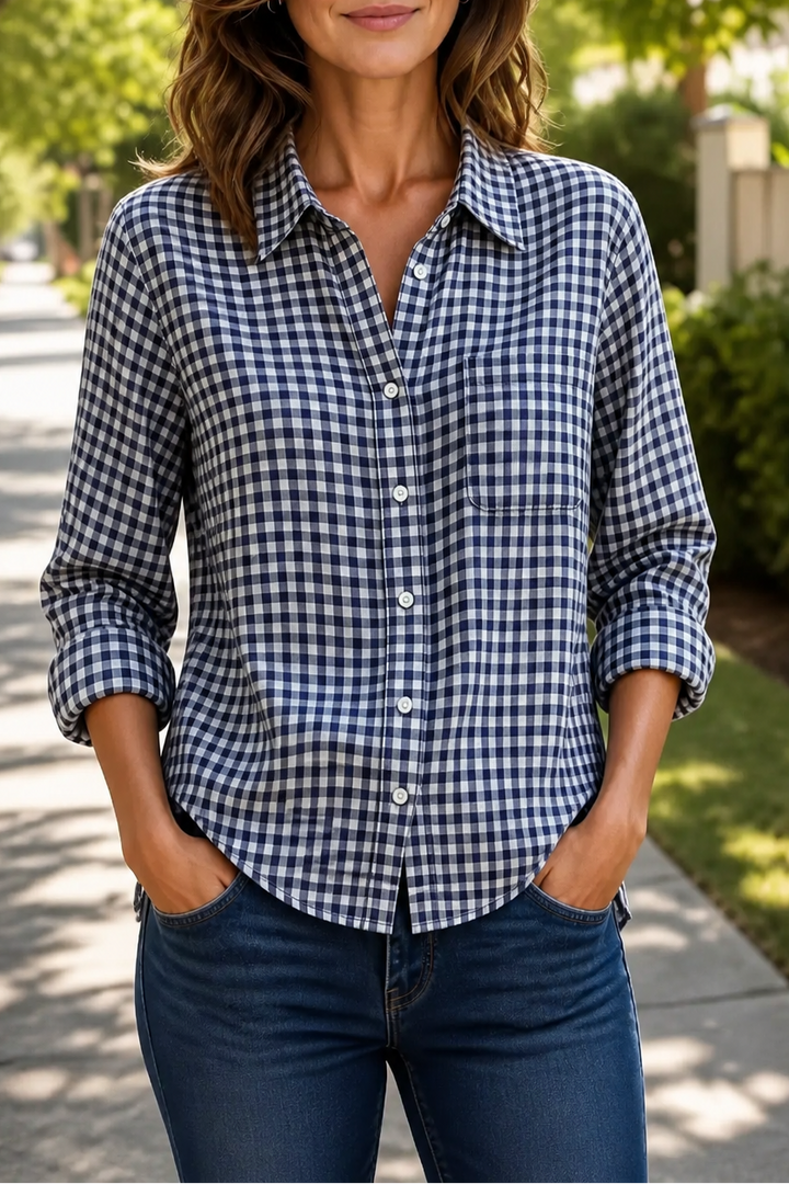 Everwear – Checkered Long-Sleeve Button-Up Shirt For Women