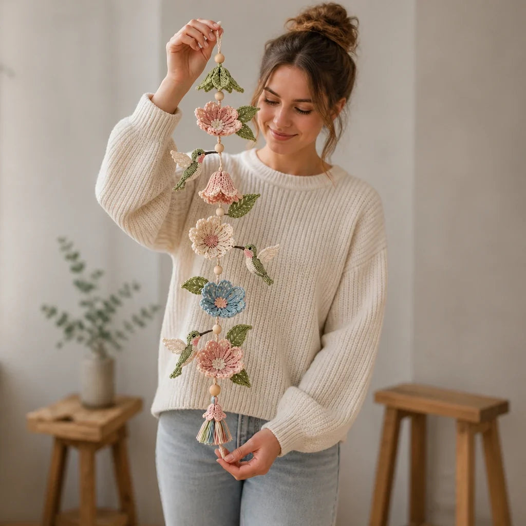 Hummingbird Haven – Crochet Hummingbird Flower Garland