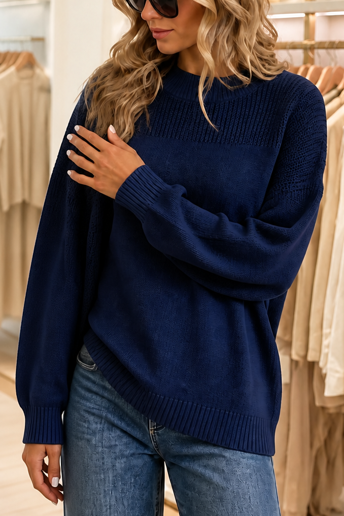 Cozelin – Ribbed Knit Dropped-Shoulder Oversized Sweater