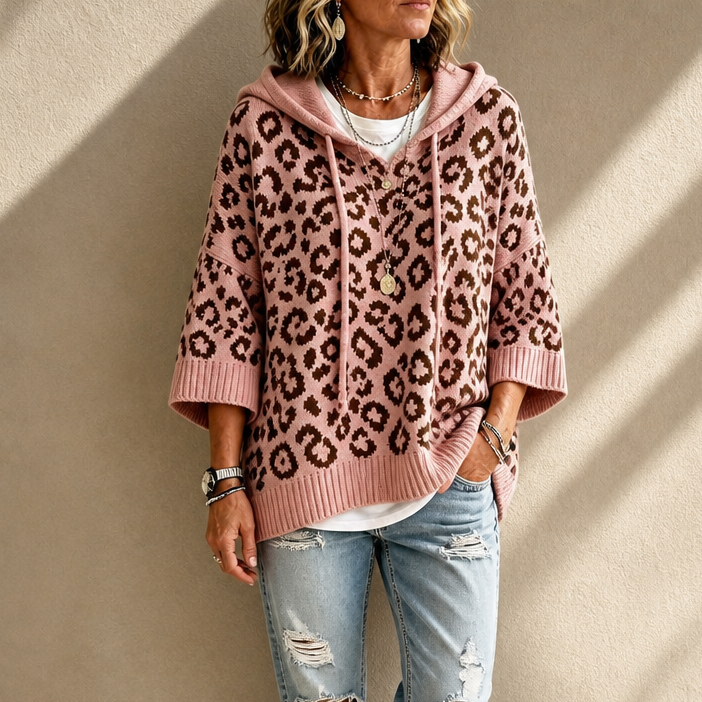Leopard Lane – Oversized Leopard Knit Hooded Sweater