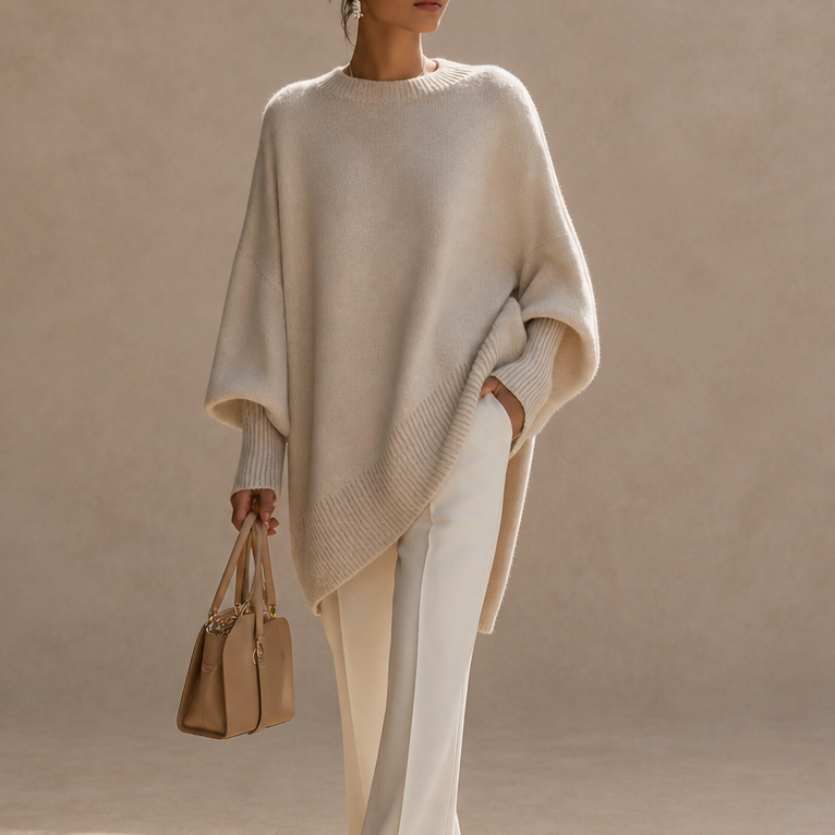 Livia – Oversized Wide-Sleeve Knit Poncho Sweater