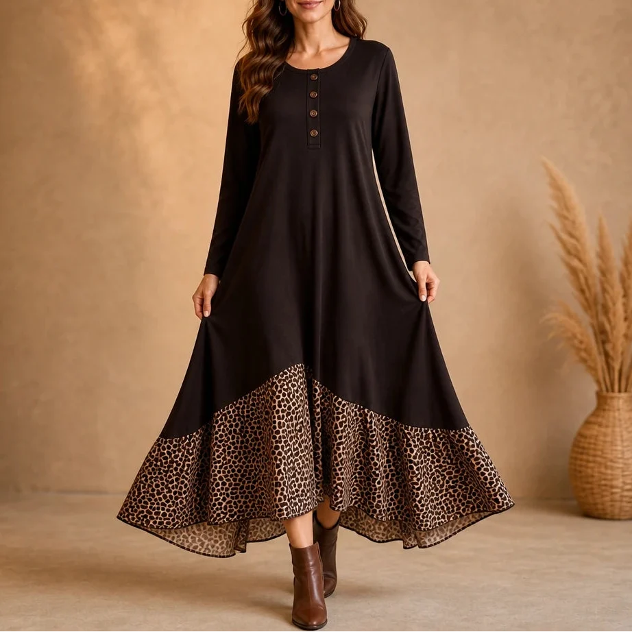 Noiréa – Leopard-Print Ruffle Hem Maxi Dress