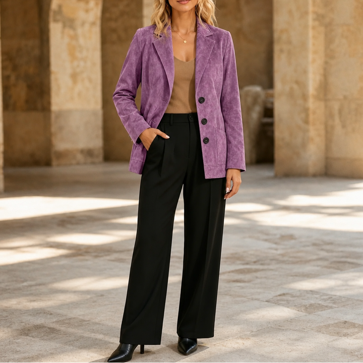 Suedelle – Faux Suede Notch Collar Blazer
