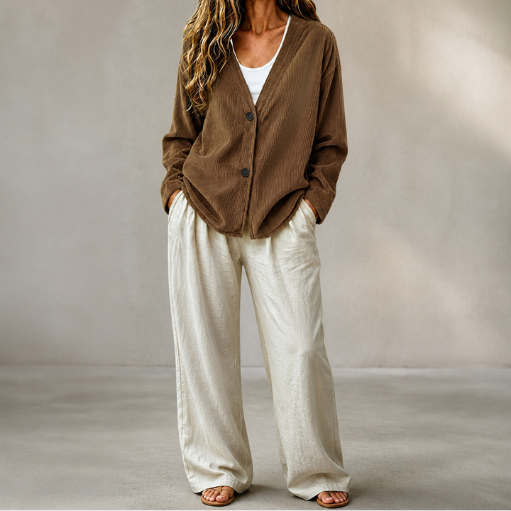Corabelle – Rib Open-Front V-Neck Cardigan