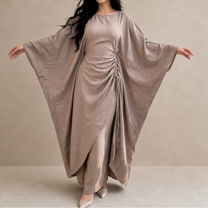 Cinchara – Ruched Waist Batwing Kaftan Two-Piece Set