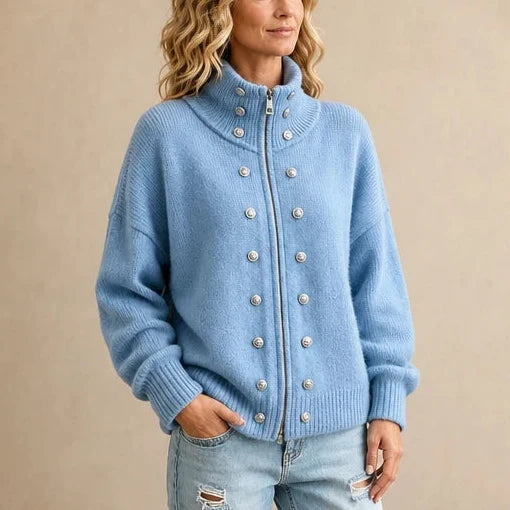 Wearbella – Double-Breasted Stand Collar Knit Cardigan
