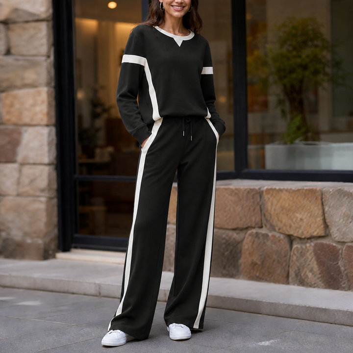 Lunessa – Contrast Stripe Wide-Leg Lounge Set