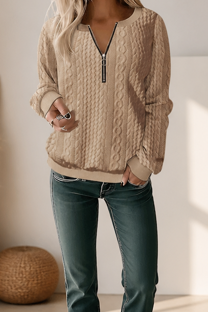 Cabelyn – Embossed Cable-Knit Half-Zip Pullover