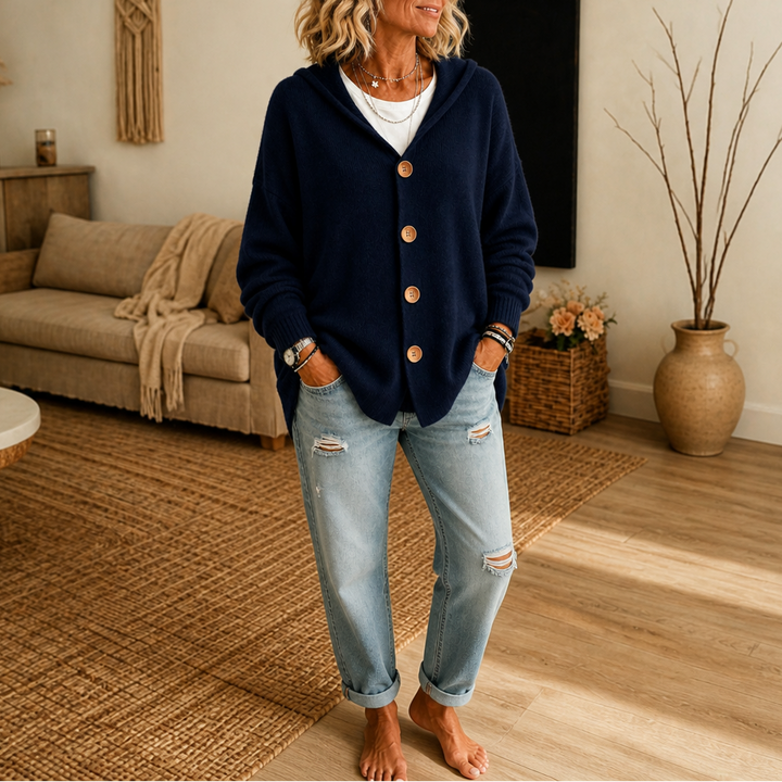 Hoodwell – Hooded Button-Front Knit Cardigan