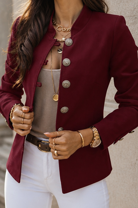 Wearbella – Gold Button Tailored Military Blazer