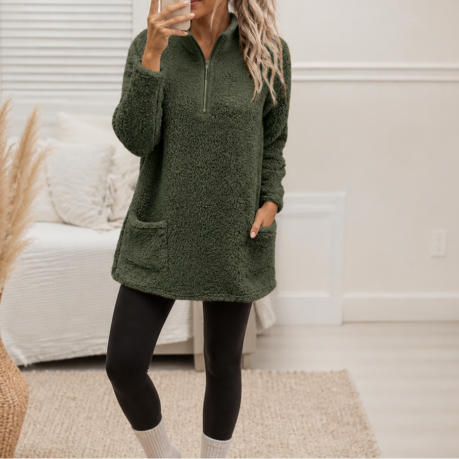 Wearlyn – Longline Half-Zip Sherpa Fleece Pullover