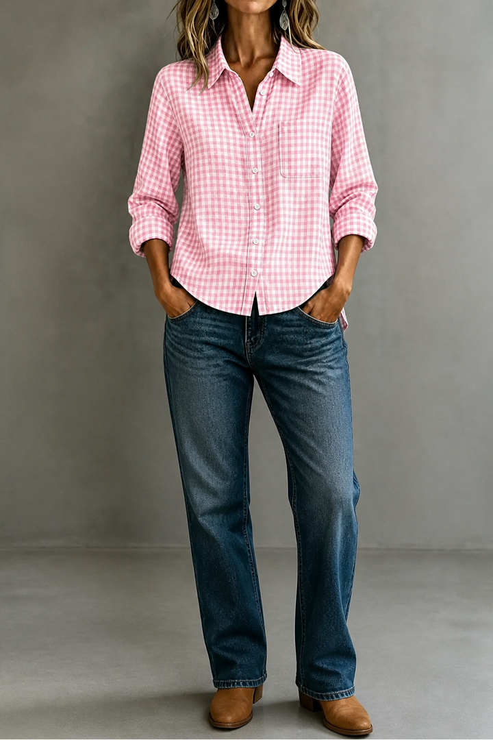 Everwear – Checkered Long-Sleeve Button-Up Shirt For Women