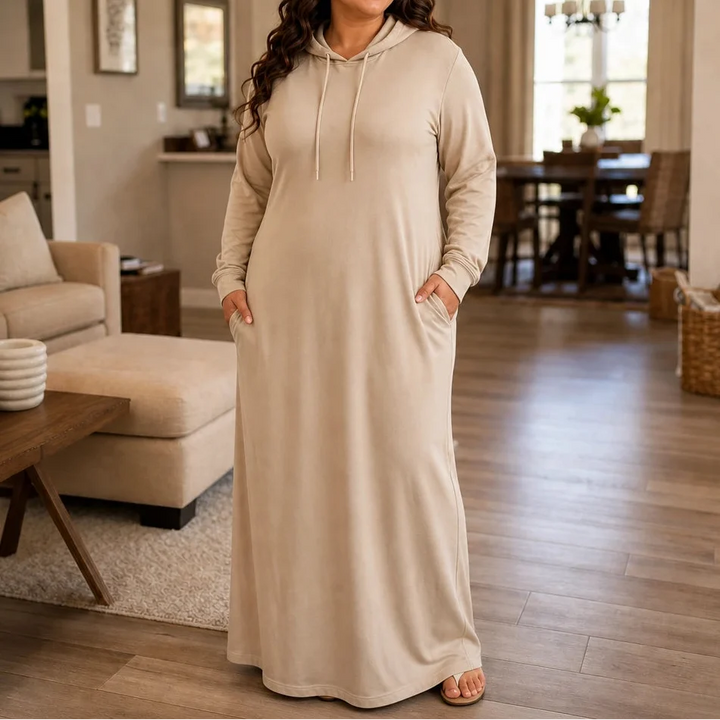 Easehaven – Hooded Pocket Knit Maxi Dress
