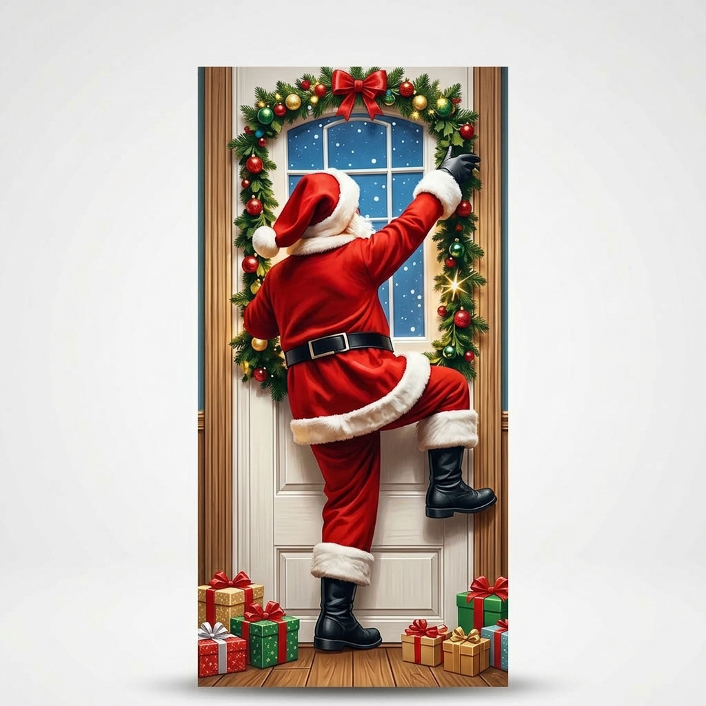 Hollydoor – Santa And Reindeer Christmas Door Cover