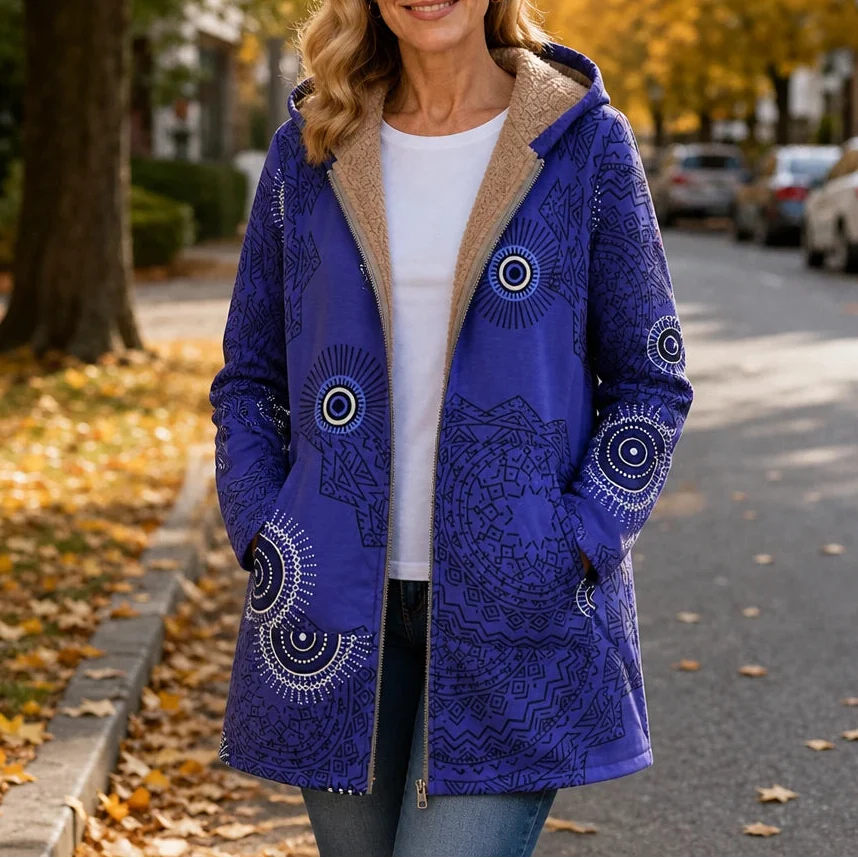 Leafora – Vintage Leaf-Print Hoodie Jacket