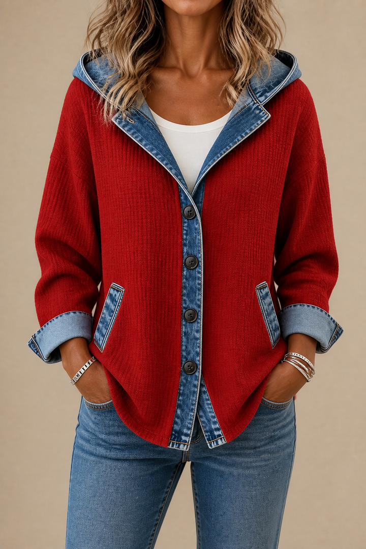 Havelyn – Denim-Trim Hooded Knit Cardigan