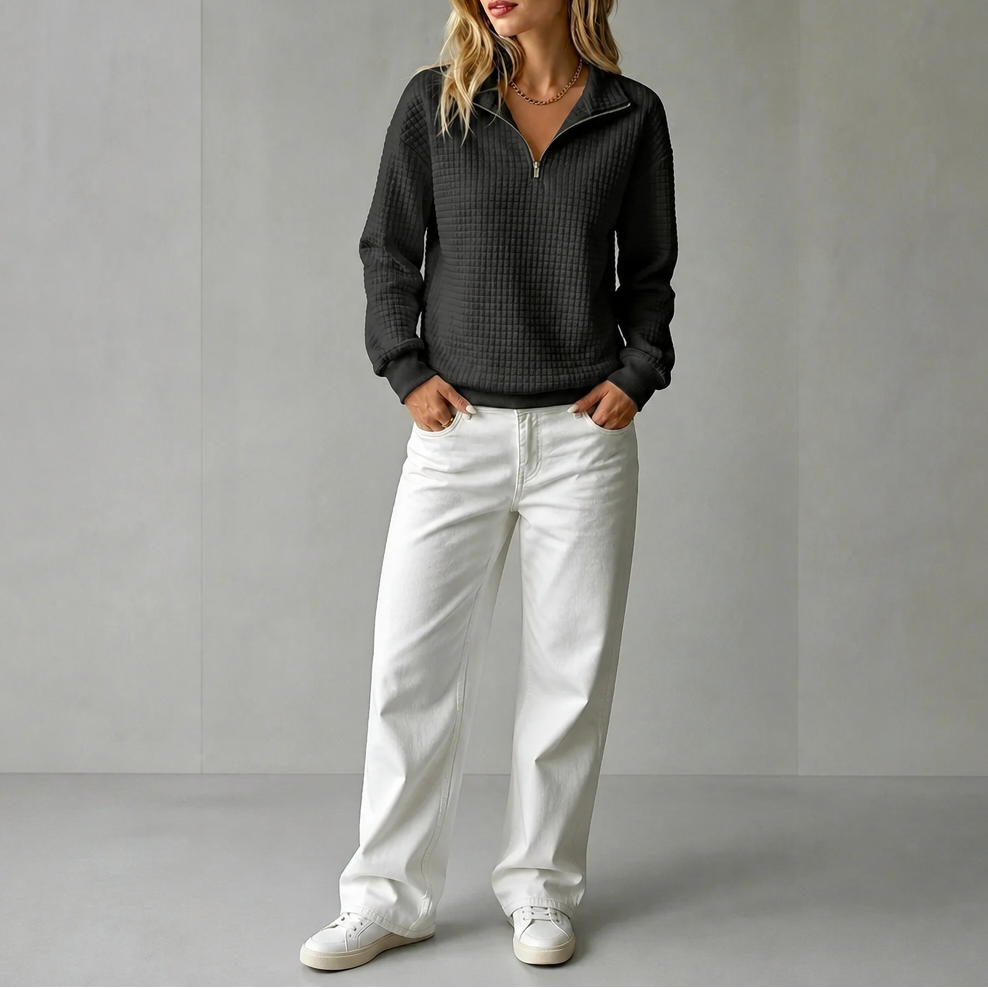 Wearbella – Quilted Structured-Collar Zip Sweater