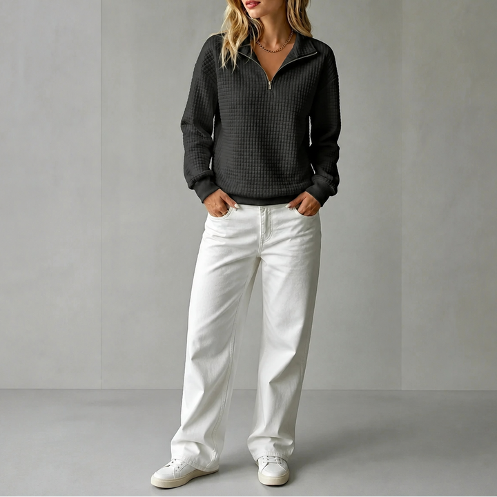Wearbella – Quilted Structured-Collar Zip Sweater