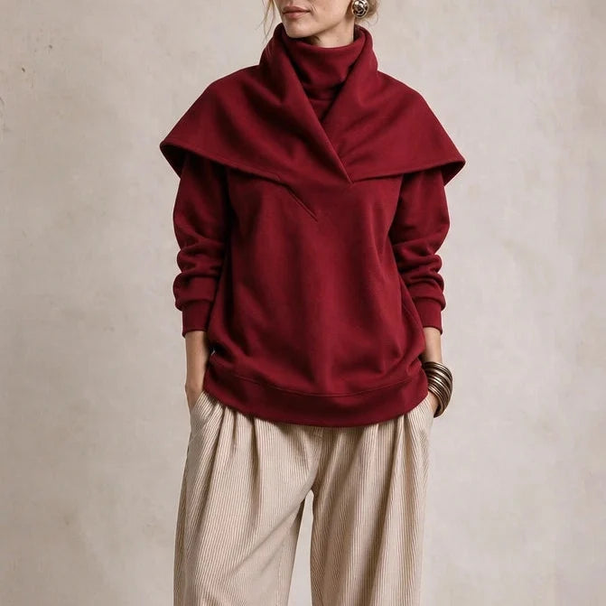 Sailora – Draped Sailor-Collar Fleece Sweatshirt