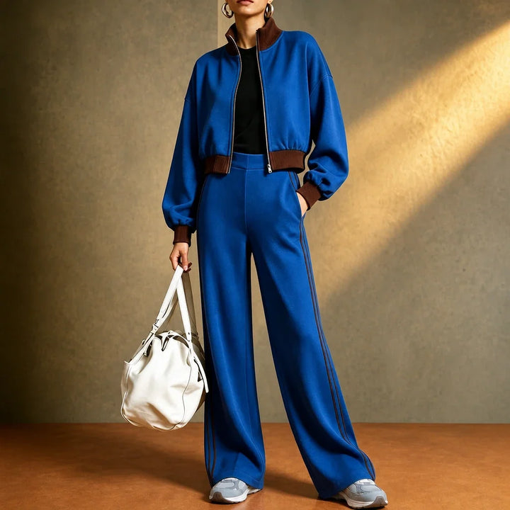 Rally Rib – Cropped Bomber And Striped Wide-Leg Pants Set