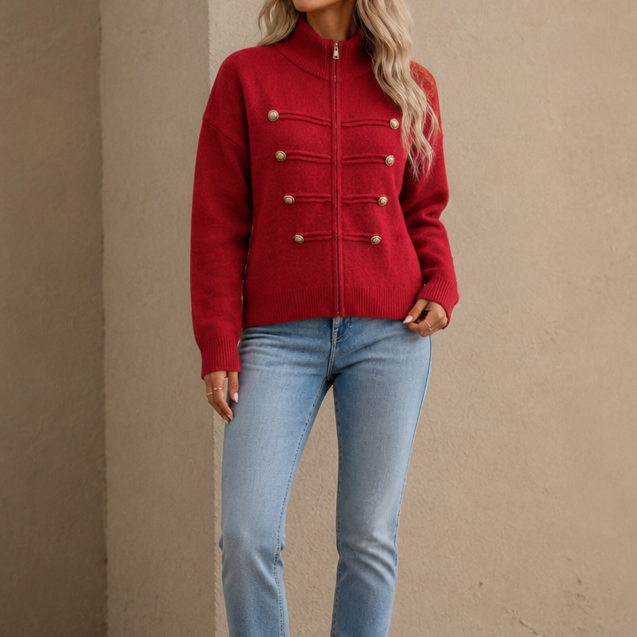 Mayfield – Gold Button Military-Style Knit Cardigan