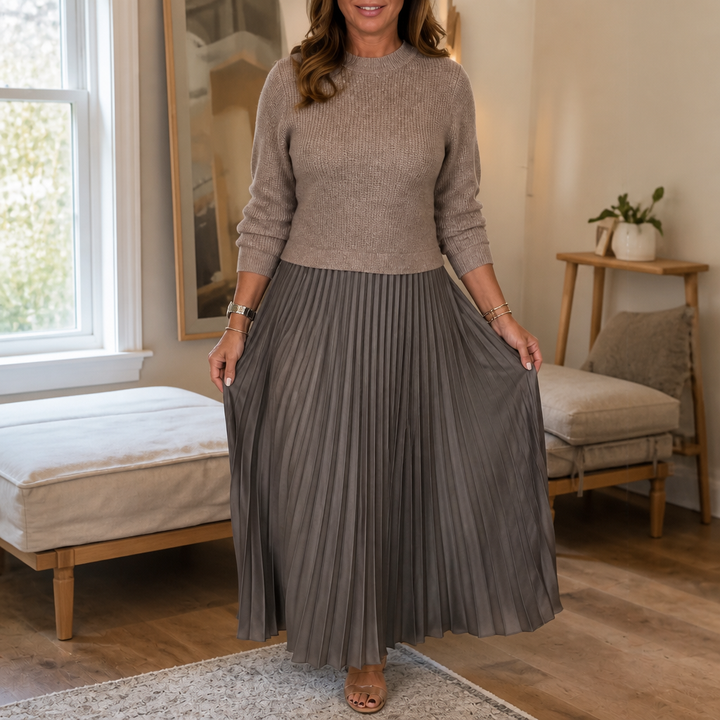 Wearbella – Sweater-Bodice Pleated Maxi Dress