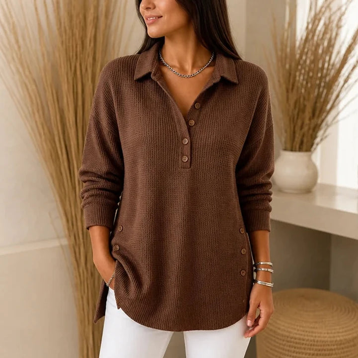 Waffle & Wear – Long-Sleeve Waffle-Knit Tunic Sweater