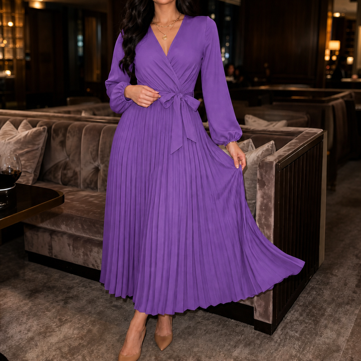 Wearbella – Pleated Wrap-Front High-Waist Maxi Dress
