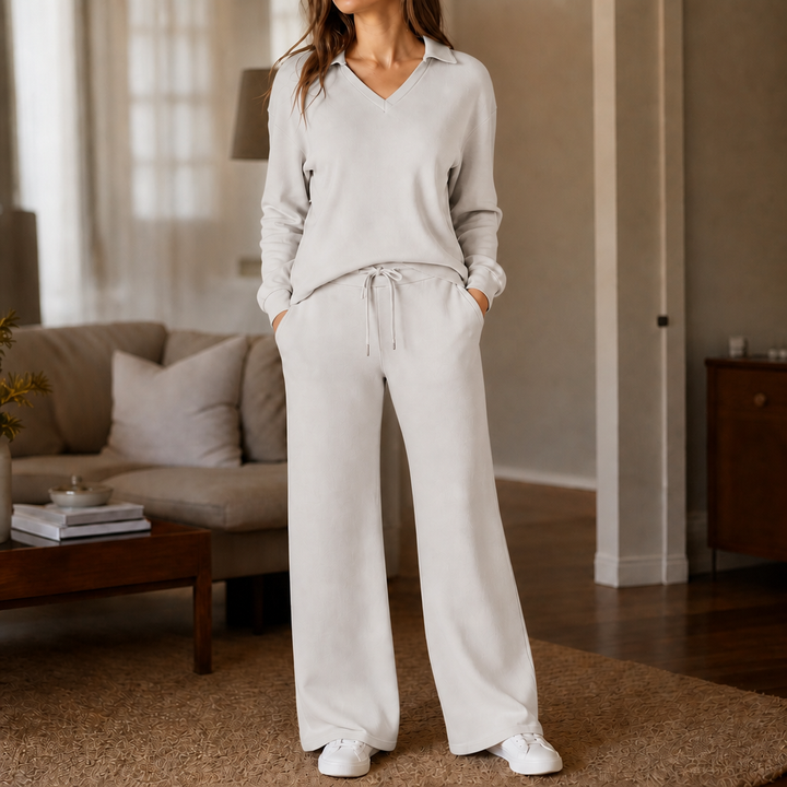 Marlowe – Polo Collar Wide-Leg Lounge Set