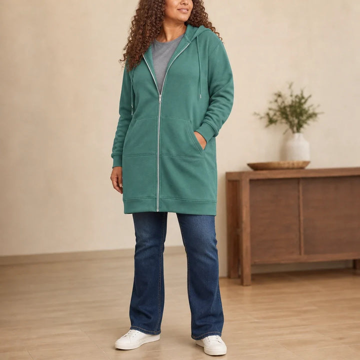 Cozyline – Knee-Length Fleece-Lined Zip-Up Hoodie