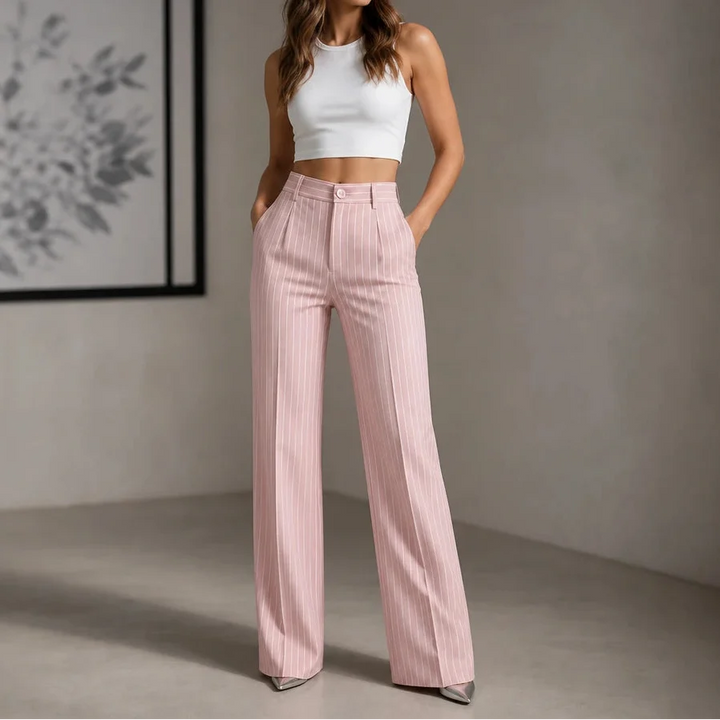 Wearbella – High-Waisted Pinstripe Wide-Leg Trousers