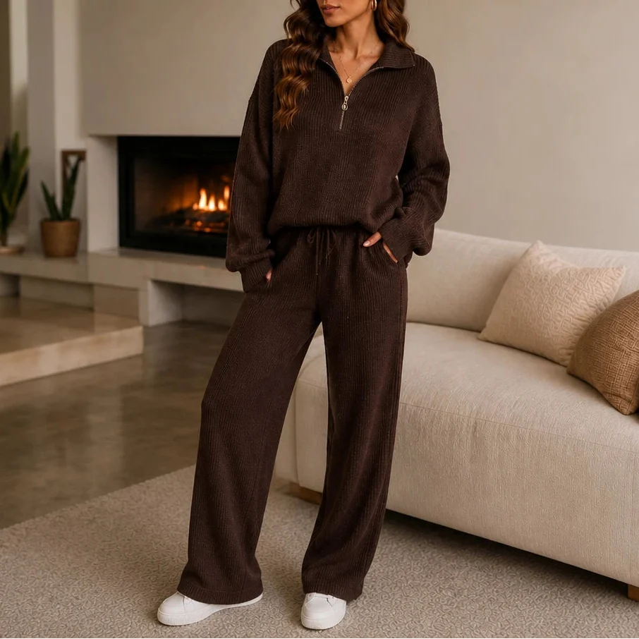 Ribelle – Ribbed Double-Knit Sweater And Wide-Leg Pants Set
