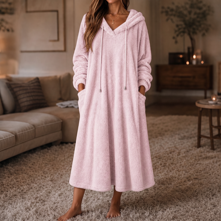 Wrapelle – Hooded Plush A-Line Maxi Lounge Dress