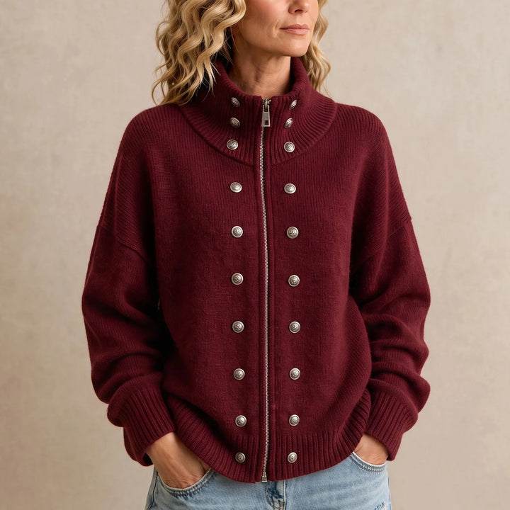 Wearbella – Double-Breasted Stand Collar Knit Cardigan